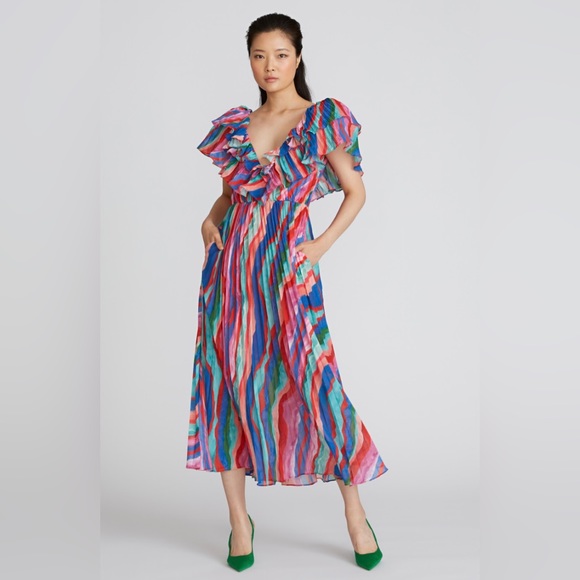 AMUR Luisa Pleated Striped Midi Dress size 2 - Picture 16 of 16